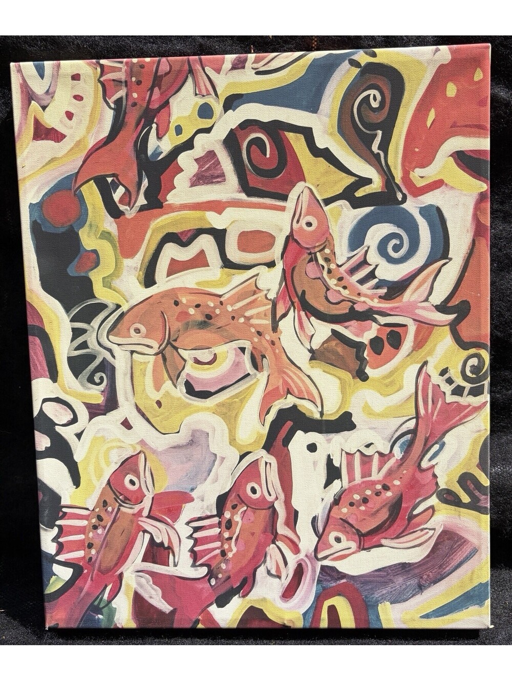 Canvas Wall Art - Vibrant Colorful Illustration of Fish Swimming